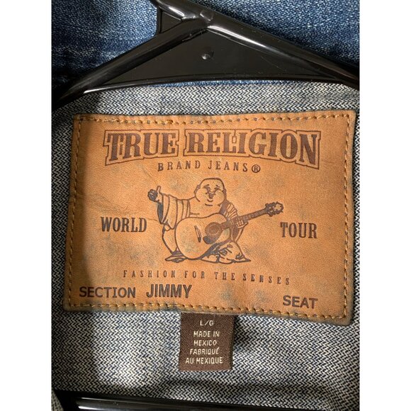 True Religion Jimmy Slim Fit Trucker Denim Jacket Bleached L  Mens  RV10314 - Picture 6 of 14
